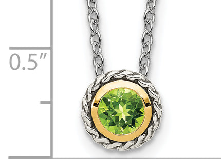 Shey Couture Sterling Silver with 14K Accent Antiqued Round Bezel Peridot Necklace