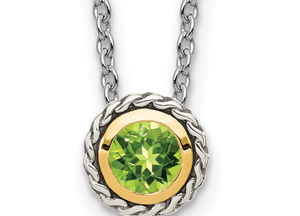 Shey Couture Sterling Silver with 14K Accent Antiqued Round Bezel Peridot Necklace
