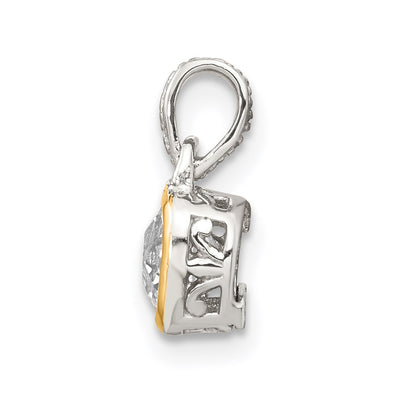 Shey Couture Sterling Silver Rhodium-plated with 14K Accent Polished Cushion-cut White Topaz Pendant