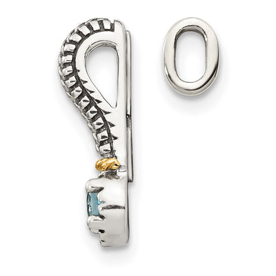 Shey Couture Sterling Silver Antiqued with 14K Accent Polished Blue Topaz Chain Slide Pendant