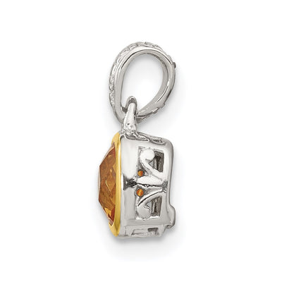Shey Couture Sterling Silver Rhodium-plated with 14K Accent Polished Cushion-cut Citrine Pendant