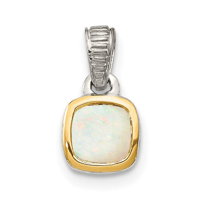 Shey Couture Sterling Silver Rhodium-plated with 14K Accent Polished Cushion-cut Milky Opal Pendant