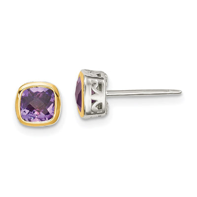 Shey Couture Sterling Silver Rhodium-plated with 14K Accent Amethyst Square Stud Earrings