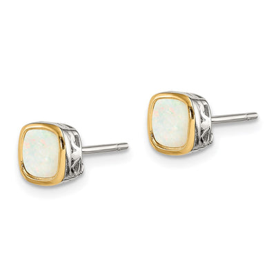 Shey Couture Sterling Silver Rhodium-plated with 14K Accent Milky Opal Square Stud Earrings