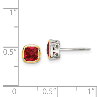 Shey Couture Sterling Silver Rhodium-plated with 14K Accent Created Ruby Square Stud Earrings