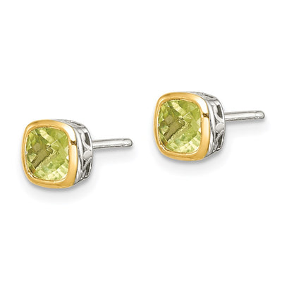 Shey Couture Sterling Silver Rhodium-plated with 14K Accent Peridot Square Stud Earrings