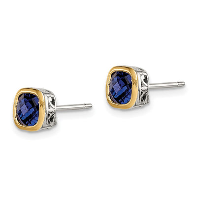 Shey Couture Sterling Silver Rhodium-plated with 14K Accent Created Sapphire Square Stud Earrings