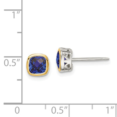 Shey Couture Sterling Silver Rhodium-plated with 14K Accent Created Sapphire Square Stud Earrings