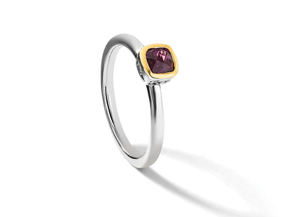Shey Couture Sterling Silver Rhodium-plated with 14K Accent Polished Cushion-cut Rhodolite Garnet Ring