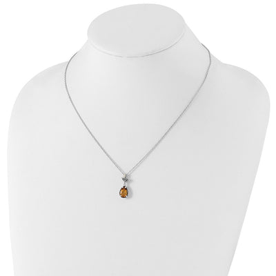 Shey Couture Sterling Silver with 14K Accent Antiqued Leaves Pear Shaped Citrine Necklace