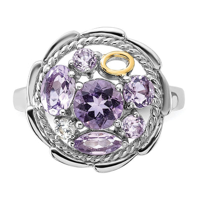 Shey Couture Sterling Silver Rhodium-plated with 14K Accent .78Amethyst / 1.0Pink Quartz / .06White Topaz Ring