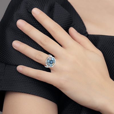 Shey Couture Sterling Silver Rhodium-plated with 14K Accent 1.36 Swiss Blue Topaz / 1.05 London Blue Topaz / .08 White Topaz Ring