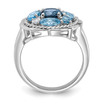 Shey Couture Sterling Silver Rhodium-plated with 14K Accent 1.36 Swiss Blue Topaz / 1.05 London Blue Topaz / .08 White Topaz Ring