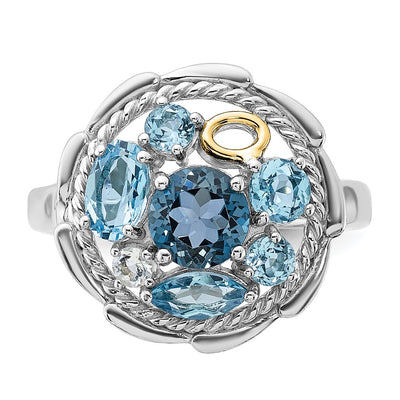 Shey Couture Sterling Silver Rhodium-plated with 14K Accent 1.36 Swiss Blue Topaz / 1.05 London Blue Topaz / .08 White Topaz Ring