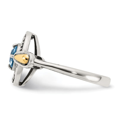 Shey Couture Sterling Silver Antiqued with 14K Accent Light Swiss Blue Topaz Ring