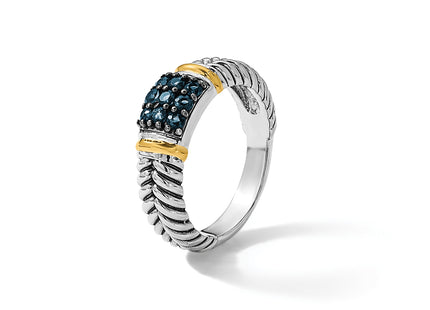 Shey Couture Sterling Silver with 14k Accent Black Rhodium Antiqued Sapphire Ring