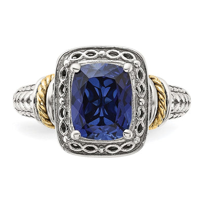 Shey Couture Sterling Silver with 14K Antiqued Lab Created Sapphire Ring