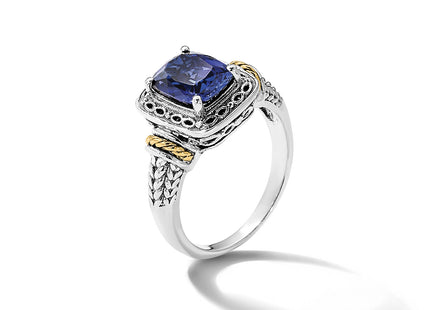 Shey Couture Sterling Silver with 14k Antiqued Lab Created Sapphire Ring