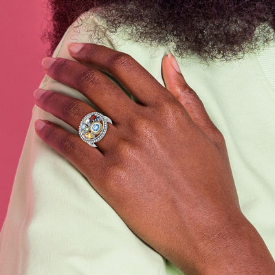 Shey Couture Sterling Silver Rh-plated w/14K Accent .47Citrine/.93Swiss Blue Topaz/.15Light Blue Topaz/.13Peridot/.67Garnet/.39Wht Topaz Ring