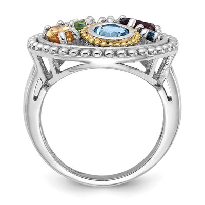 Shey Couture Sterling Silver Rh-plated w/14K Accent .47Citrine/.93Swiss Blue Topaz/.15Light Blue Topaz/.13Peridot/.67Garnet/.39Wht Topaz Ring