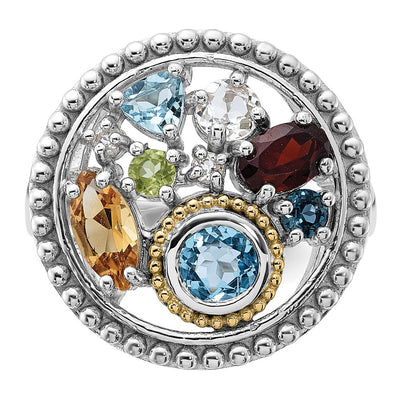 Shey Couture Sterling Silver Rh-plated w/14K Accent .47Citrine/.93Swiss Blue Topaz/.15Light Blue Topaz/.13Peridot/.67Garnet/.39Wht Topaz Ring