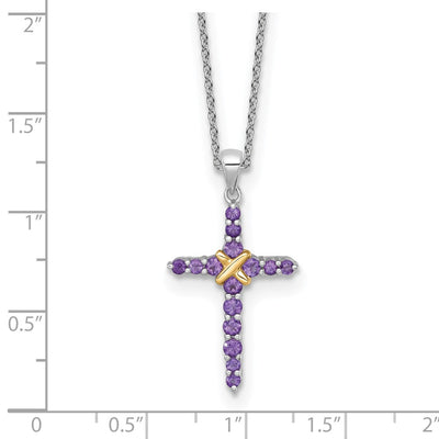 Shey Couture Sterling Silver Rhodium-plated with 14K -X- Accent Round Amethyst Cross with Extension Necklace