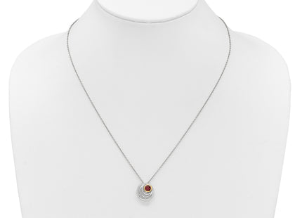 Shey Couture Sterling Silver Rhodium-plated with 14K Accent Round Garnet Swirl Circle with Extension Necklace