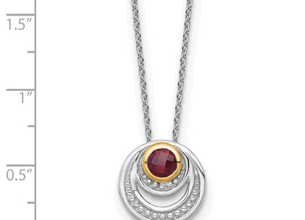 Shey Couture Sterling Silver Rhodium-plated with 14K Accent Round Garnet Swirl Circle with Extension Necklace