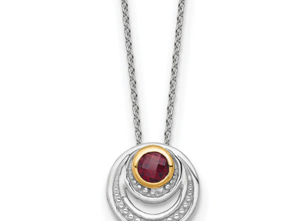 Shey Couture Sterling Silver Rhodium-plated with 14K Accent Round Garnet Swirl Circle with Extension Necklace