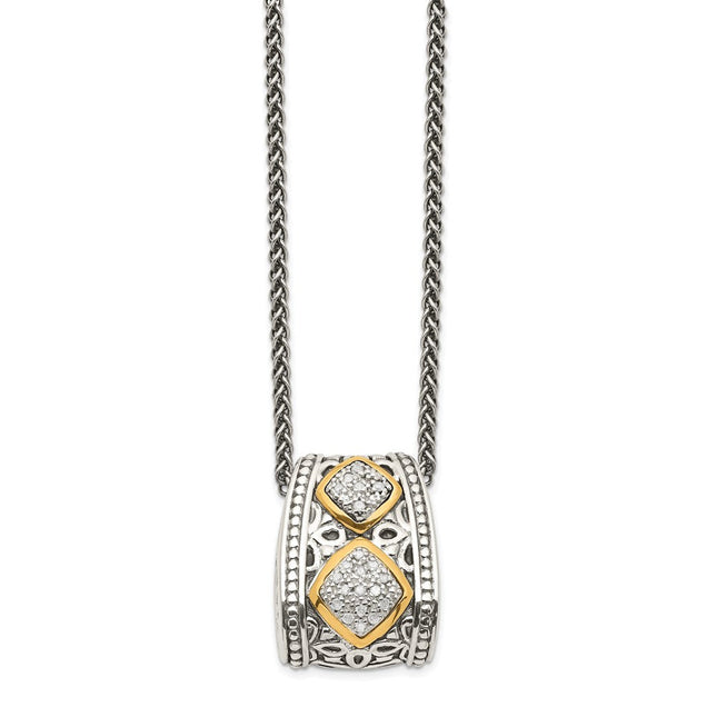 Shey Couture Sterling Silver Antiqued with 14K Accent Diamond Necklace, 18 x 13mm