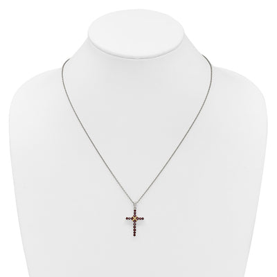 Shey Couture Sterling Silver Rhodium-plated with 14K -X- Accent Round Garnet Cross with Extension Necklace