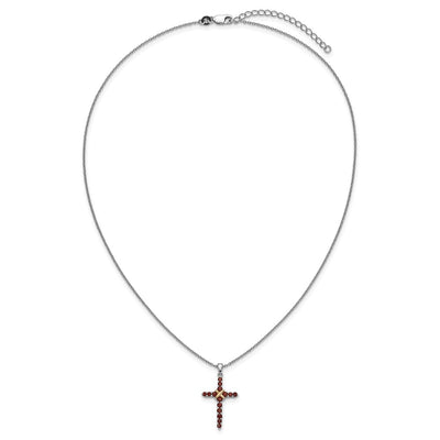 Shey Couture Sterling Silver Rhodium-plated with 14K -X- Accent Round Garnet Cross with Extension Necklace