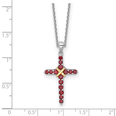 Shey Couture Sterling Silver Rhodium-plated with 14K -X- Accent Round Garnet Cross with Extension Necklace