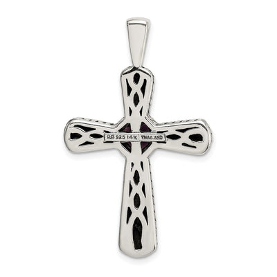 Shey Couture Sterling Silver with 14K Accent Antiqued Cushion Bezel Amethyst Cross Necklace