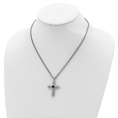 Shey Couture Sterling Silver with 14K Accent Antiqued Cushion Bezel Amethyst Cross Necklace