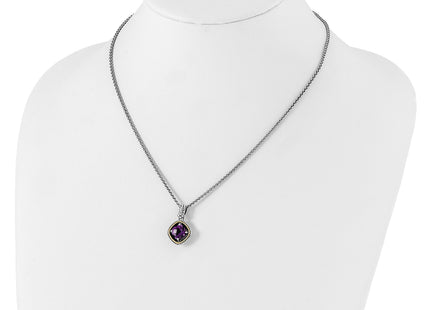 Shey Couture Sterling Silver with 14K Accent Antiqued Cushion Amethyst Necklace