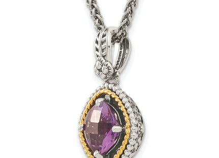 Shey Couture Sterling Silver with 14K Accent Antiqued Cushion Amethyst Necklace