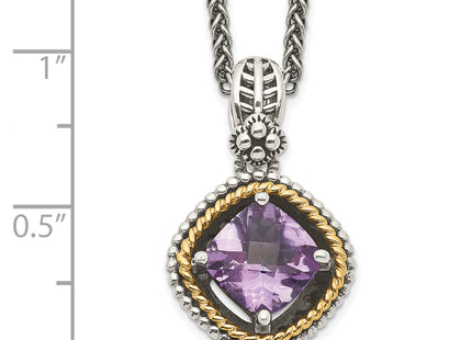 Shey Couture Sterling Silver with 14K Accent Antiqued Cushion Amethyst Necklace