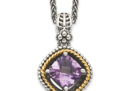Shey Couture Sterling Silver with 14K Accent Antiqued Cushion Amethyst Necklace