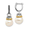 Shey Couture Sterling Silver with 14K Accent Antiqued Freshwater Cultured Pearl Hinged Hoop Dangle Earrings