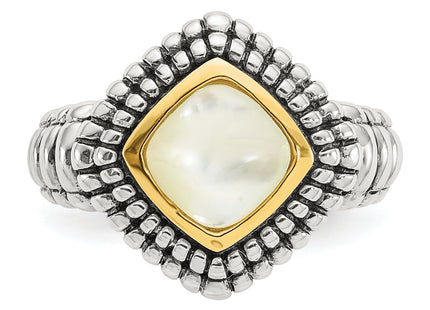 Shey Couture Sterling Silver with 14K Accent Antiqued Mother of Pearl Ring