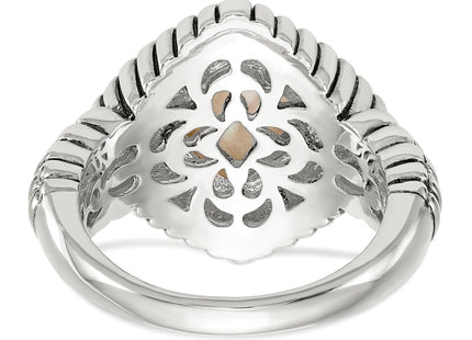 Shey Couture Sterling Silver with 14K Accent Antiqued Mother of Pearl Ring