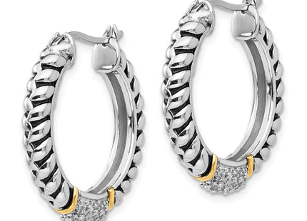 Shey Couture Sterling Silver with 14K Accent Antiqued Diamond Hoop Earrings