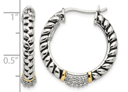 Shey Couture Sterling Silver with 14K Accent Antiqued Diamond Hoop Earrings