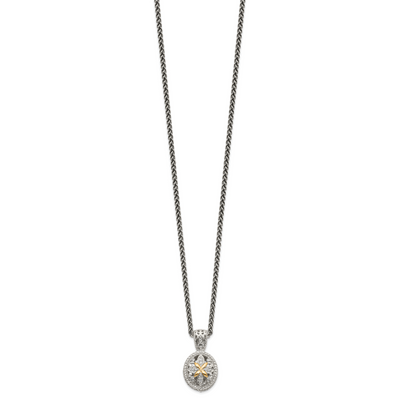 Shey Couture Sterling Silver Antiqued with 14K Accent Diamond Necklace, 18 x 13mm