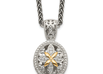 Shey Couture Sterling Silver Antiqued with 14K Accent Diamond Necklace, 18 x 13mm