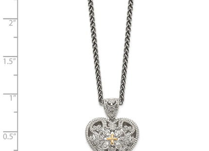 Shey Couture Sterling Silver Antiqued with 14K Accent Diamond Vintage Heart Necklace