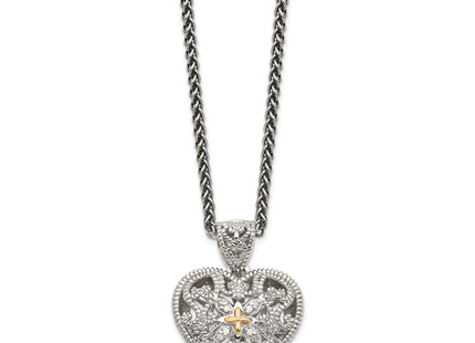 Shey Couture Sterling Silver Antiqued with 14K Accent Diamond Vintage Heart Necklace