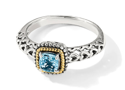 Shey Couture Sterling Silver with 14K Accent Antiqued Cushion Blue Topaz Ring