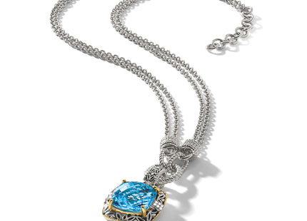 Shey Couture Sterling Silver with 14K Accent Antiqued Sky Blue Topaz and Diamond Necklace with Extender